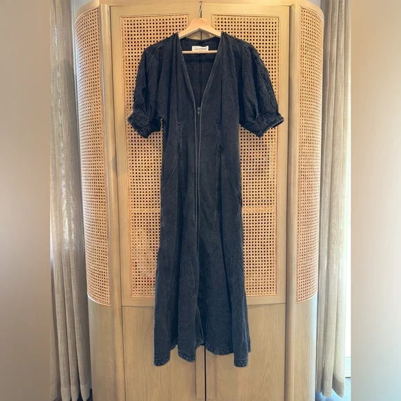 Mara Hoffman Sophie Dress Black V‑Neck Midi Dress with Puff Sleeves - Picture 6 of 11